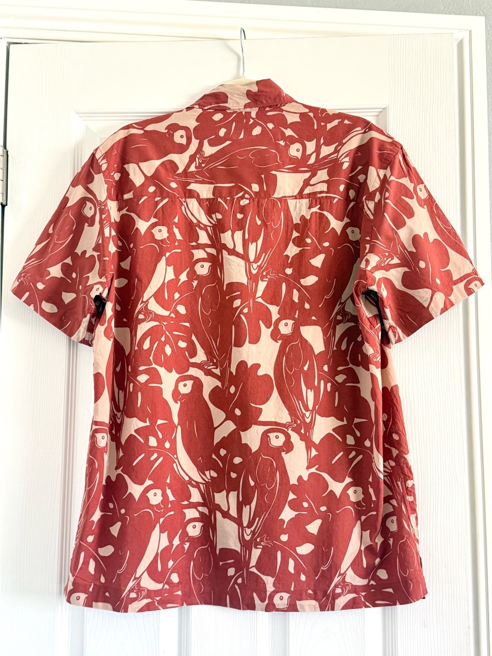 Zara Red and Cream Short-Sleeve Tropical Print Shirt Large - Picture 2 of 7
